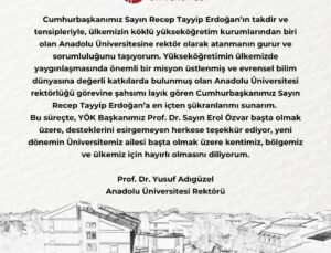 Anadolu Üniversitesi rektörlüğüne Prof. Dr. Yusuf Adıgüzel atandı